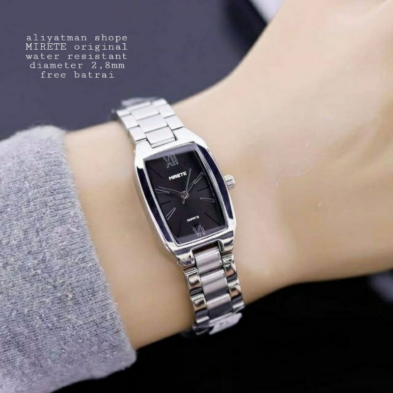 jam tangan wanita/cewek mirete terbaru rantai stainliss steel original model cantik kasual free batre cadangan bisa cod