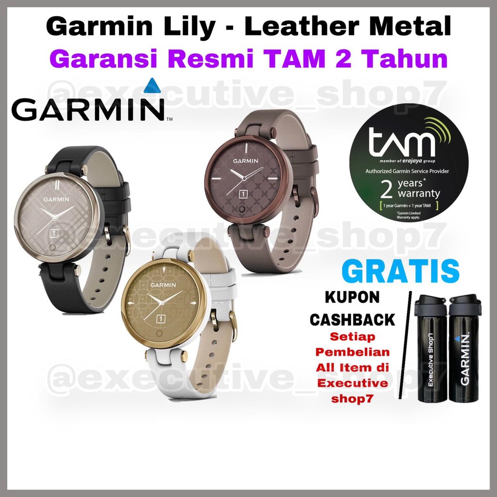 Garmin Lily - Leather Metal - Garansi Resmi TAM 2 Tahun