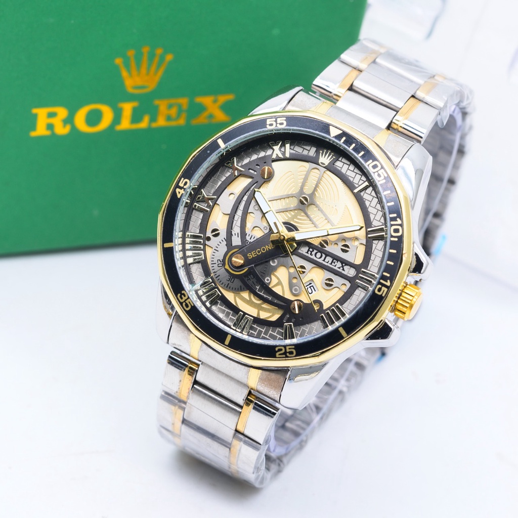 Grosiran Jam Tangan Pria Rolex 4690HB Analog Strap Stainless Steel Tanggal Aktif Free Baterai Cadangan dan Box Exclusive (COD)