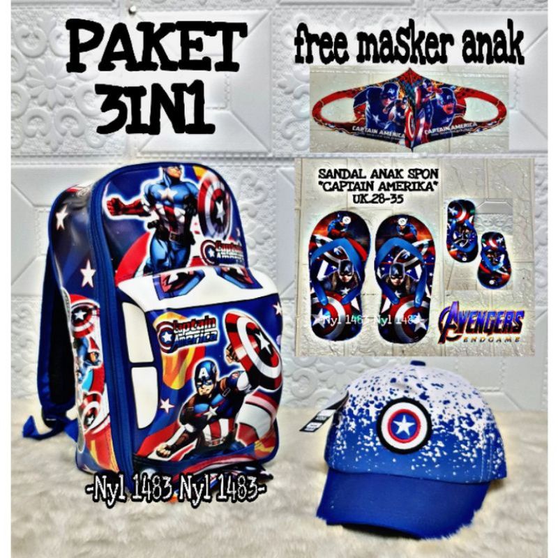 TAS RANSEL ANAK PAUD KARAKTER MOBIL SPIDERMAN CAPTAIN AMERIKA BATMAN