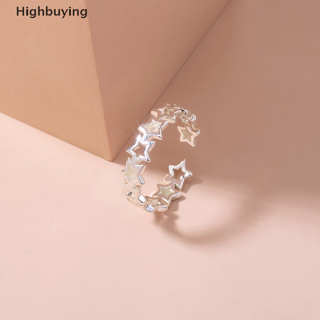 Hbid Cincin Adjustable Desain Bintang Hollow Luminous Glow In The Dark Warna Silver Untuk Wanita