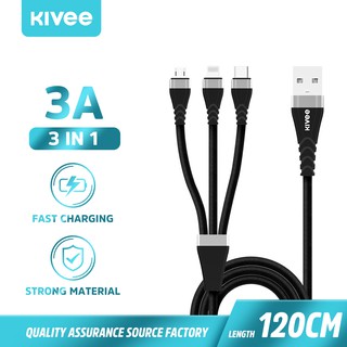 Kivee Kabel 3-IN-1 Android Micro USB Type-C IOS Apple Fast Charging Samsung Iphone 1.2 Meter