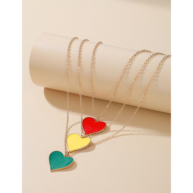 LRC Kalung Fashion Color Mixing Drop Oil Love Heart Contrast Alloy Multilayer Necklace K98536