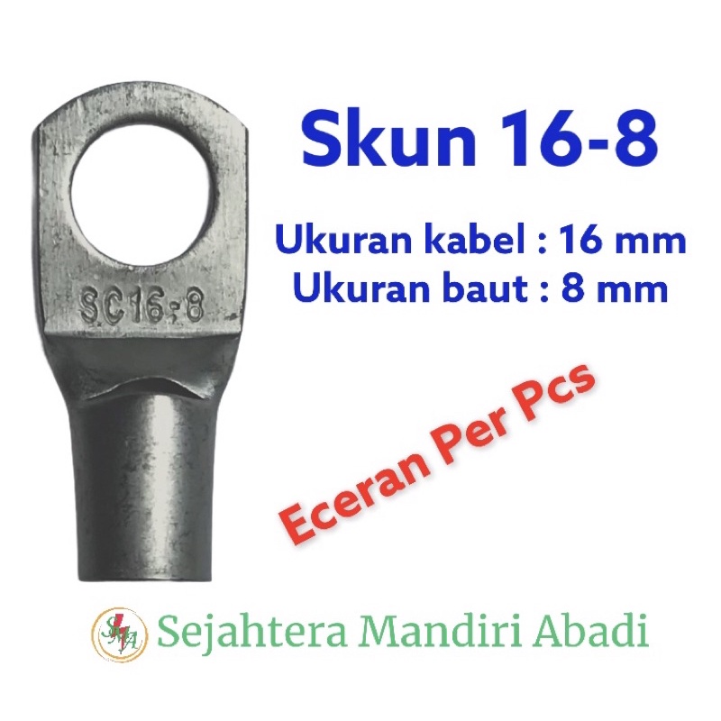 Skun Kabel 16 mm2 Lubang Baut 8 mm2 Tipe SC Tembaga Chrome Skun 16-8