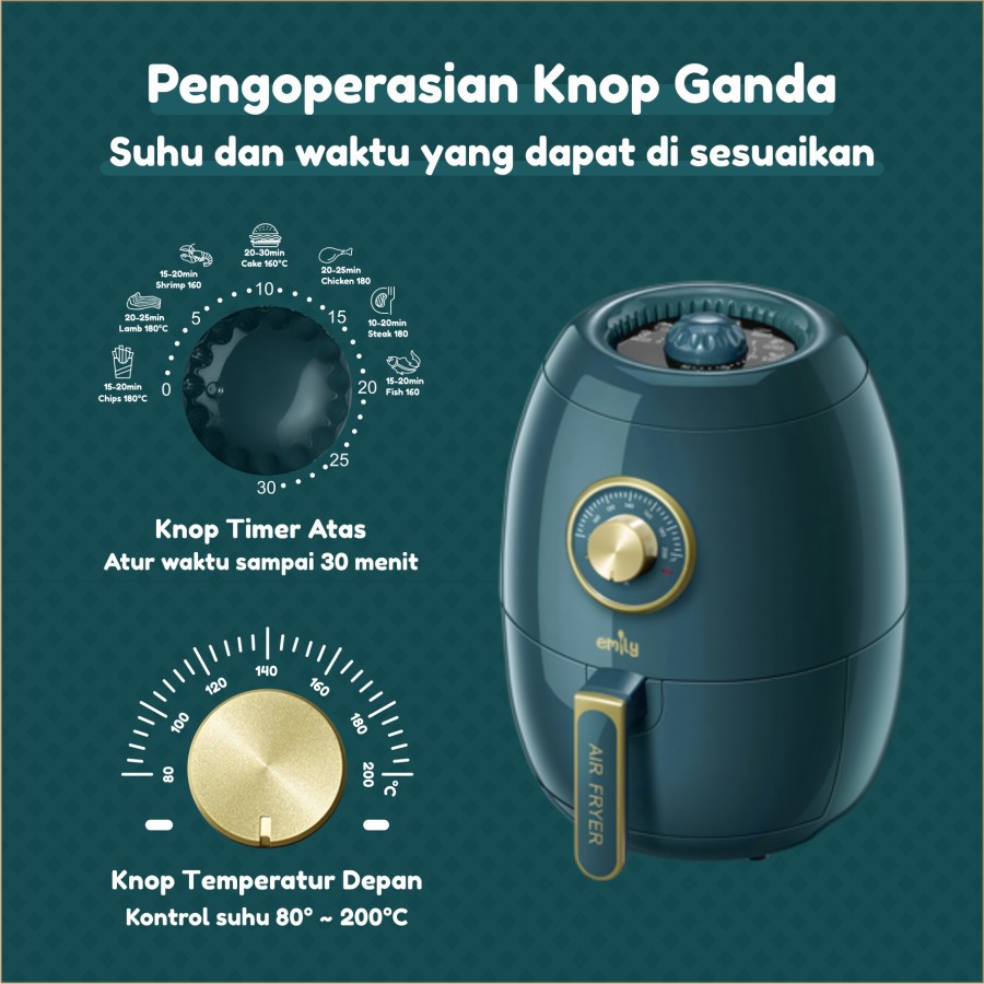 Emily EDAF-17201 Air Fryer 3L | Alat Goreng Tanpa Minyak 3L