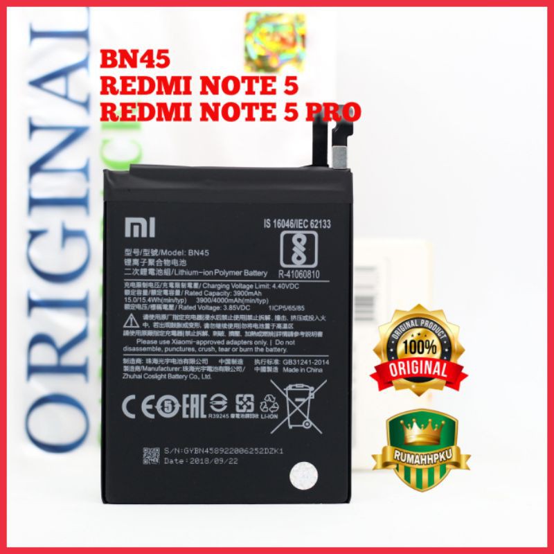 Baterai batre Xiaomi Redmi Note 5 BN45 Original | Shopee