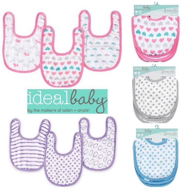 Ideal baby 3 pk muslin snap bibs