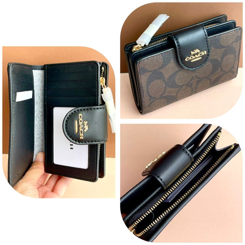 Coach C0082 bifold medium corner signature black brown