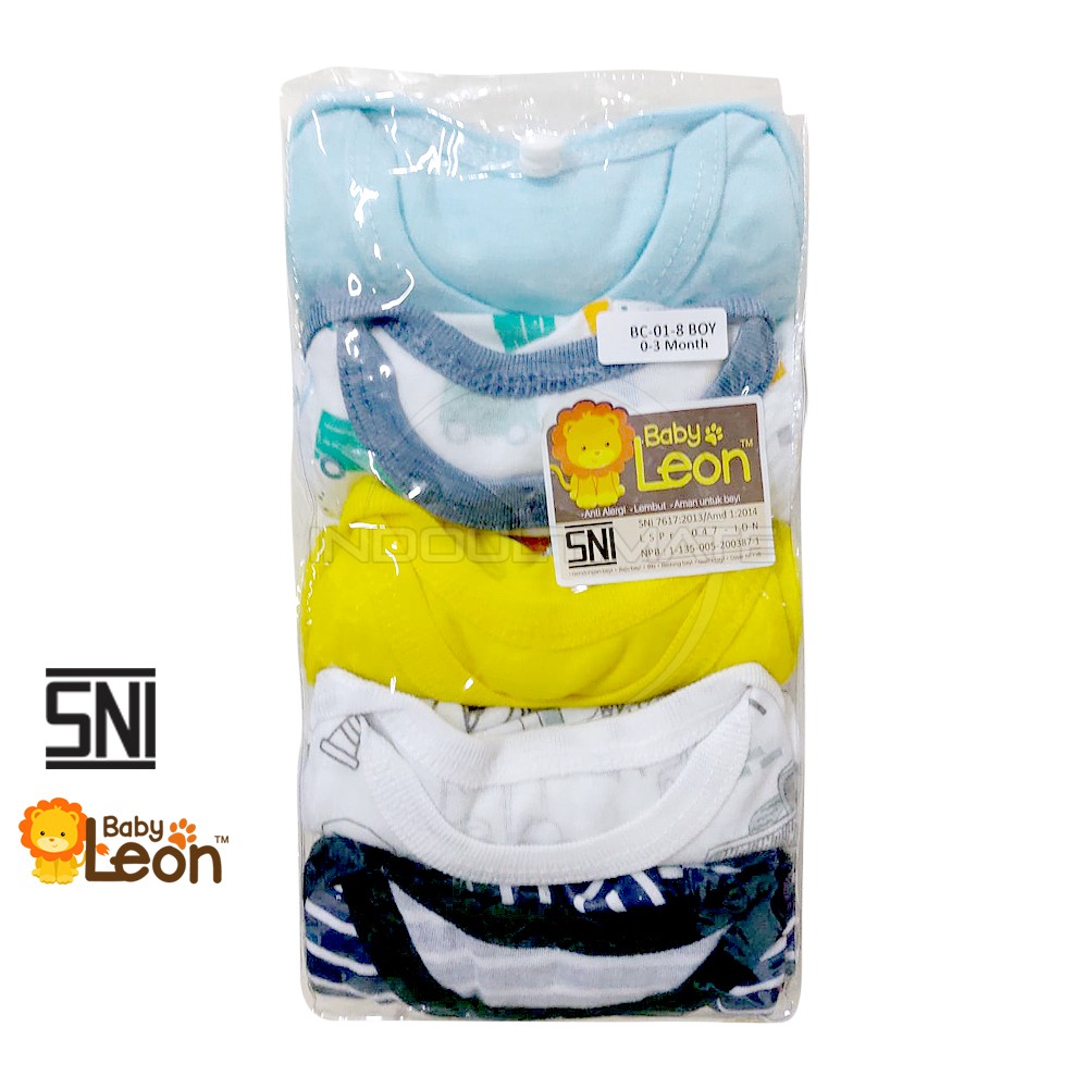 Jumper Bayi 5in1 COTTON SNI BABY LEON Jumsuit Kaos Bayi Newborn Lengan Pendek Pakaian Bayi BC-01-8 Baju Bayi Lengan Pendek Motif Lucu