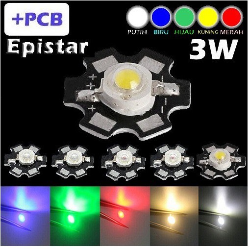 High Power LED 3W Epistar Biji LED Super Bright Warna + PCB led Bintang HPL Akuarium Aquascape Terang Maksimal