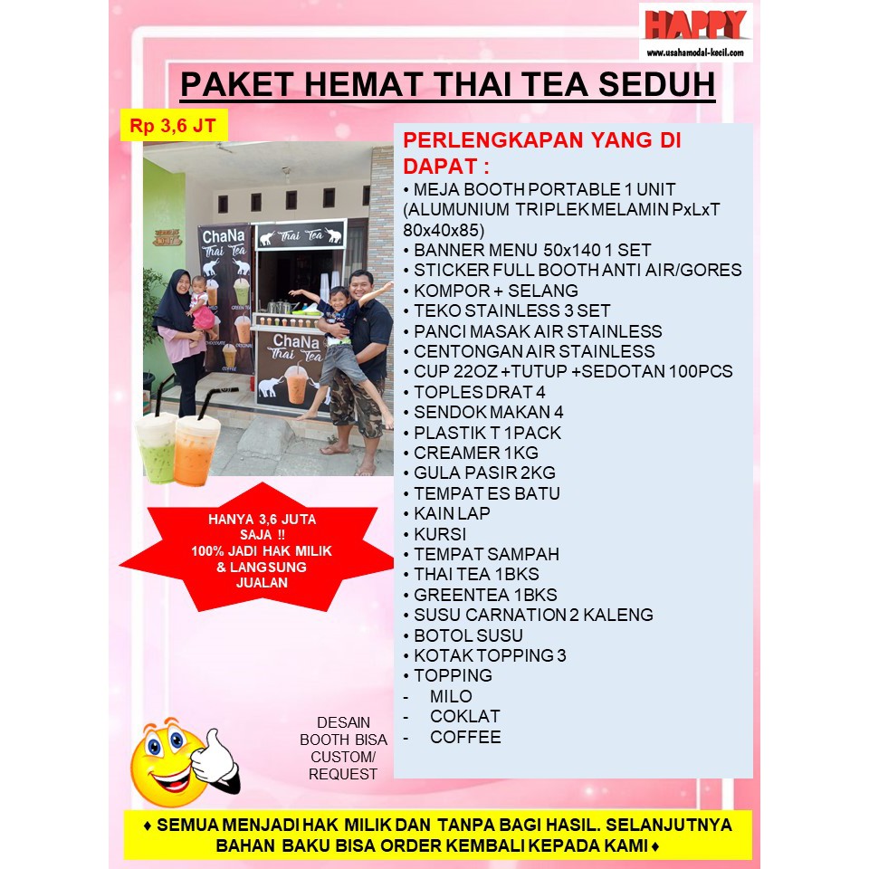 PAKET HEMAT MURAH EKONOMIS USAHA FRANCHISE MINUMAN THAI TEA SEDUH TEH THAILAND ENAK GEROBAK BOOTH