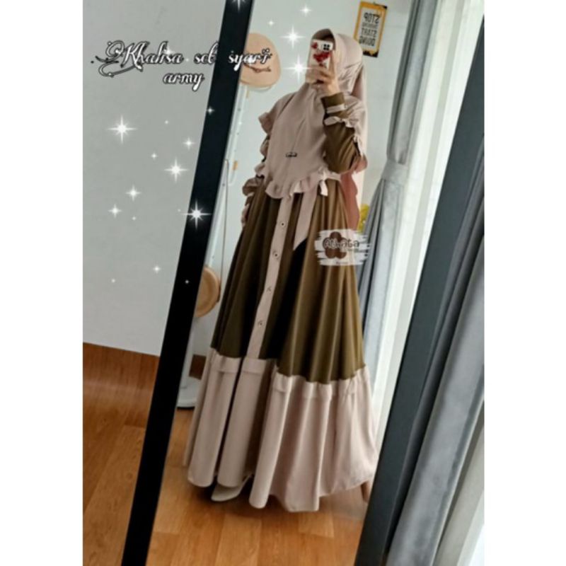 GAMIS KHALISA SET SYARI ATHATA BY DZEE, gamis syari, setelan syari, set jilbab