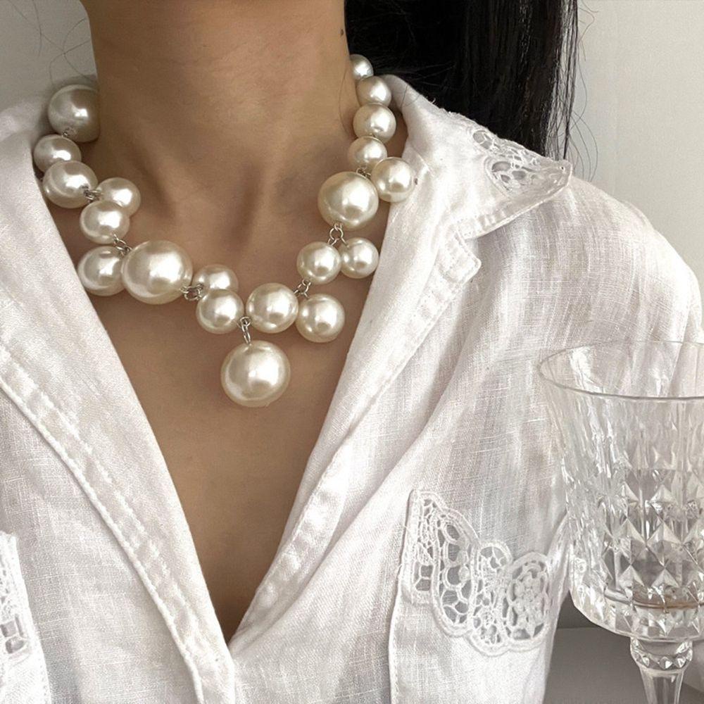 Mxbeauty Kalung Mutiara Elegan Hadiah Pesta Mutiara Putih Rantai Klavikula Manik-Manik Perhiasan Pernikahan Gaya Korea Necklace
