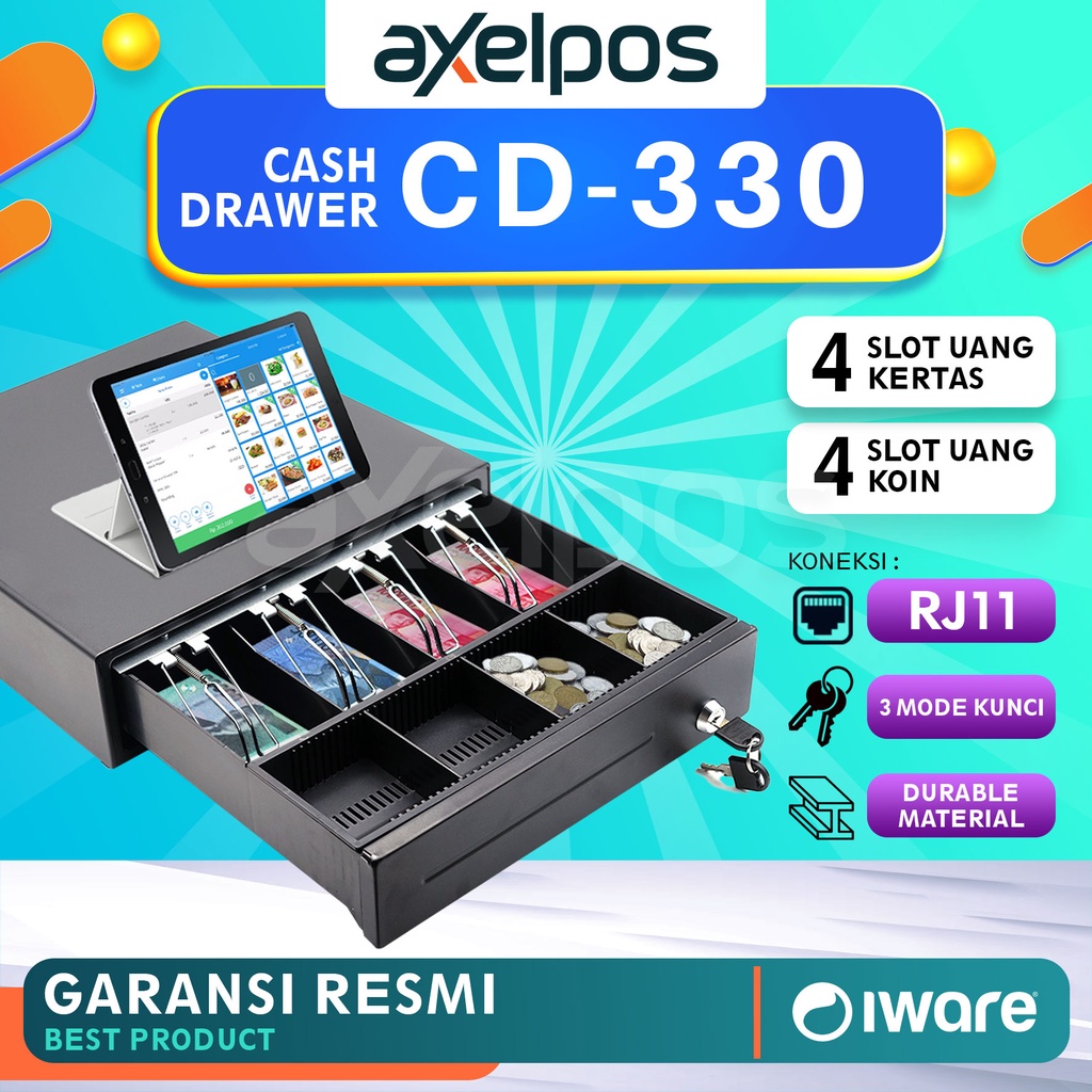 CASH DRAWER MINI LACI UANG KASIR 4 SLOT IWARE CD-330