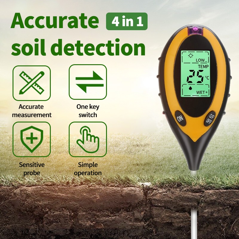 Moisture Meter PH Levels Temperature Sunlight Intensity Humidity Tester For Plant 4 In1 Meter