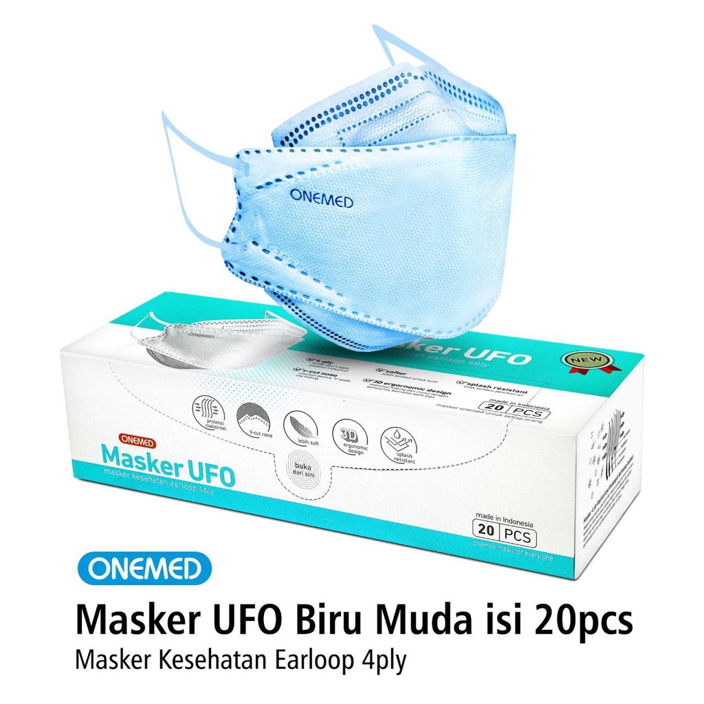 Masker Medis UFO Biru Muda 3D OneMed 4ply Box isi 20pcs