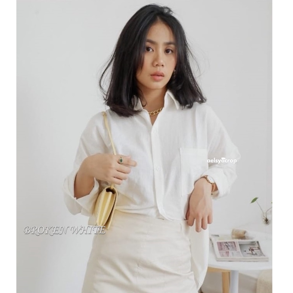 Kemeja Linen Oversize Wanita Pocket Olivia Shirt