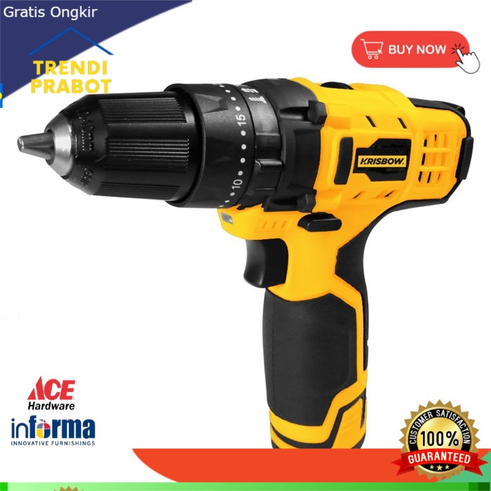 krisbow bor listrik tanpa kabel 10 mm 12v