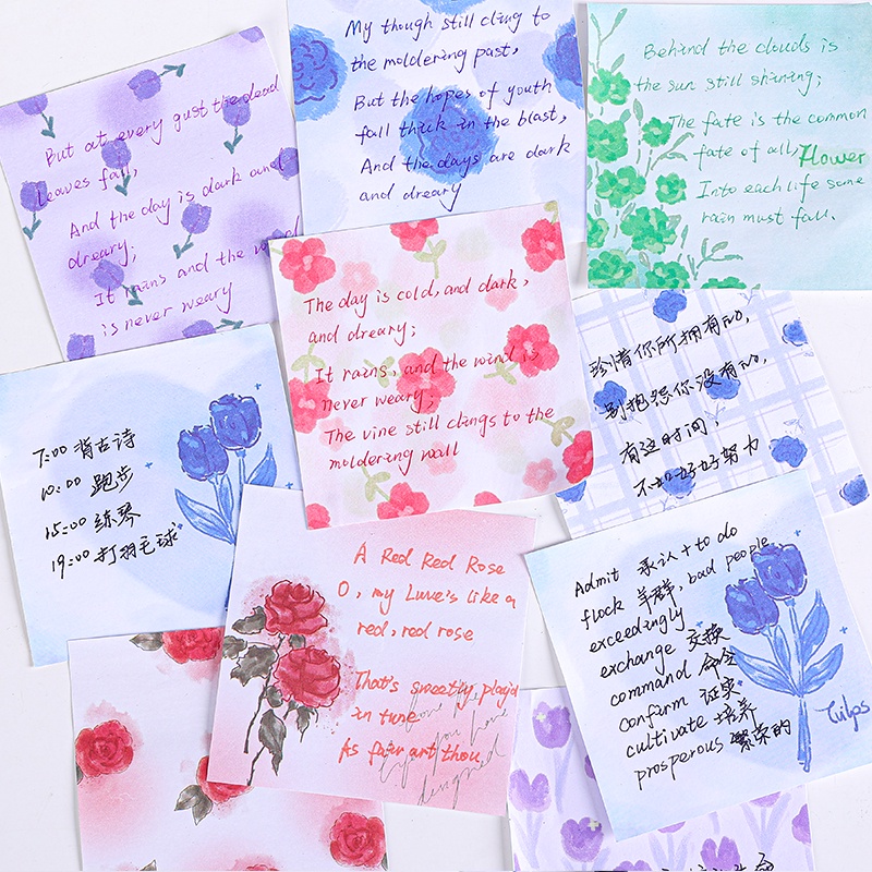 4pcs Sticky Notesmemo Mini Motif Bunga Romantis Untuk Pelajar