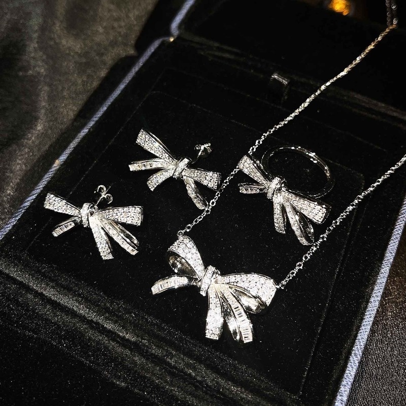 [Ready Stock]Female Fairy Bow Necklace Butterfly Rings Set Light Luxury