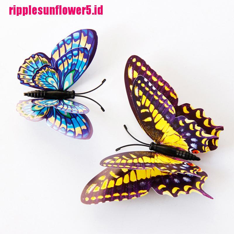 12pcs Stiker Dinding Decal Model Mural Desain Butterfly 3D, Dapat Dicopot