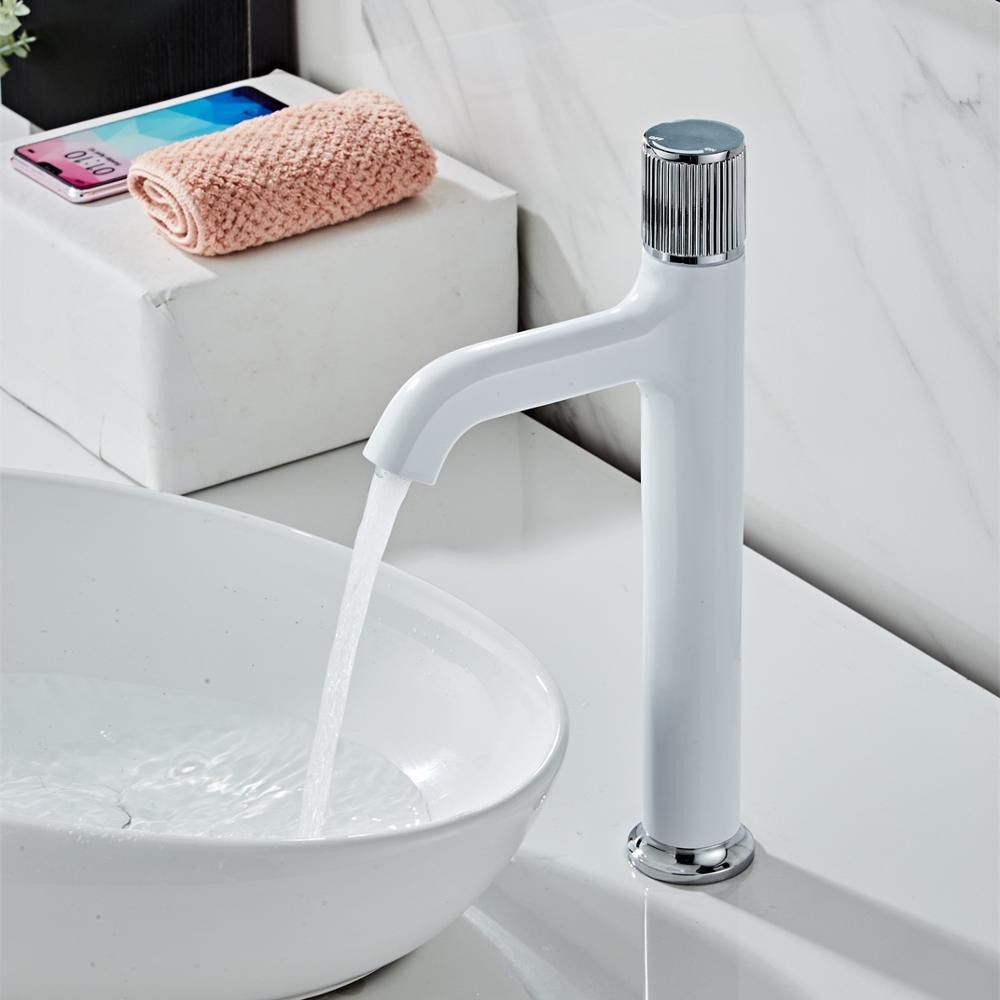 Basin Faucet White Painted Bath Water Basin Mixer Tap Bathroom Faucet Hot And Cold Brass Toilet Shopee Indonesia