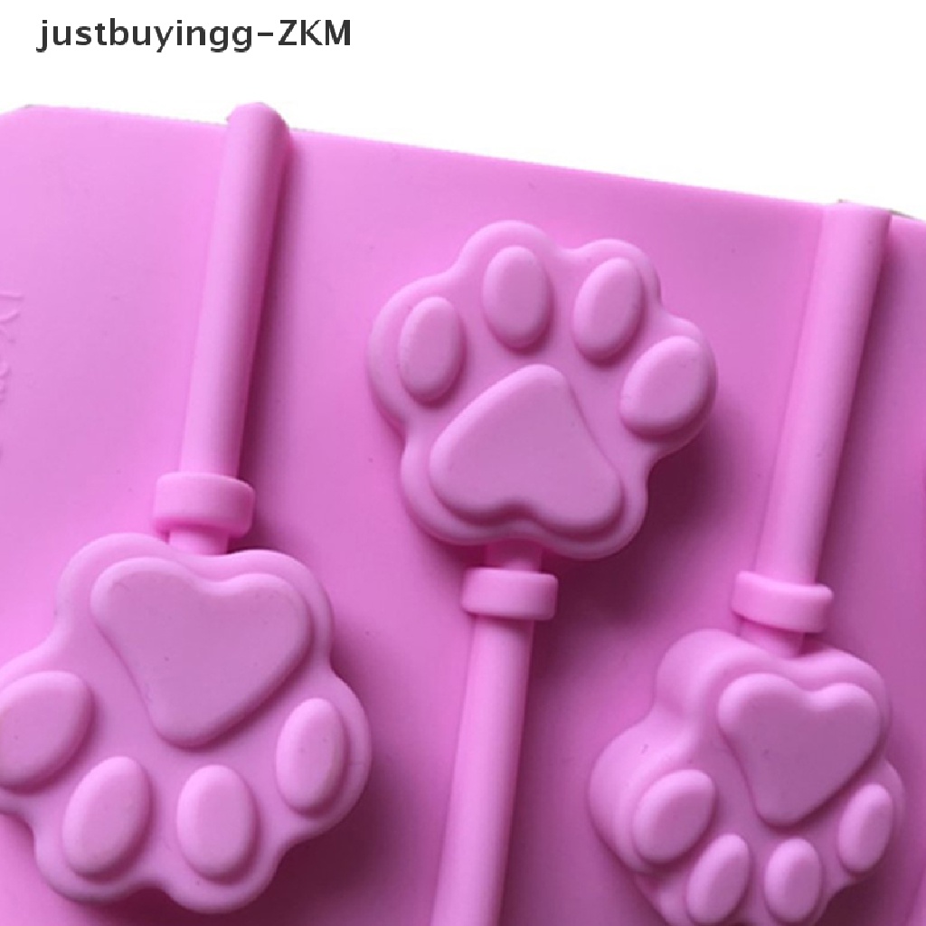 Cetakan Permen Lolipop / Cokelat 6 Lubang Bentuk Cakar Anjing Kucing 3D Bahan Silikon