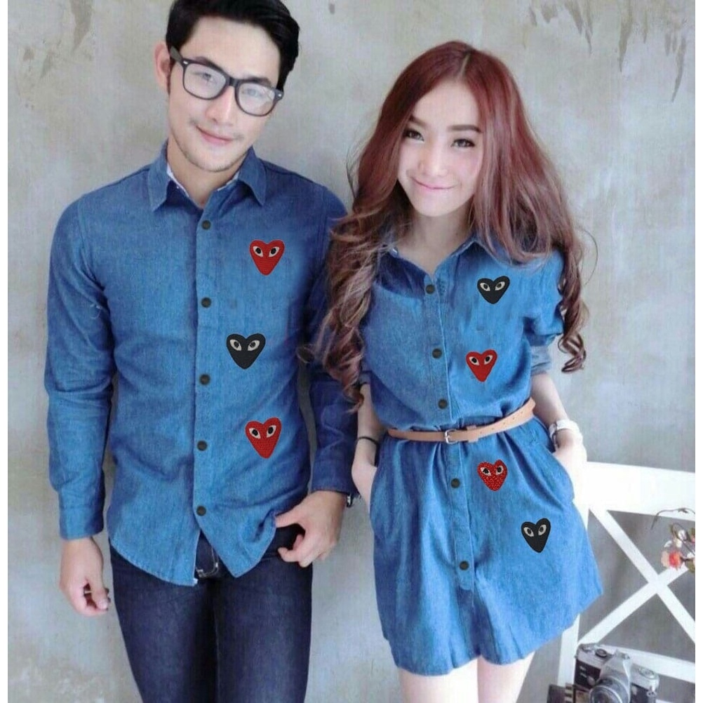 *[HNFK] Baju Couple Kemeja Dan Dress / Baju Pasangan Printing / Couple Terbaru Lengan Panjang