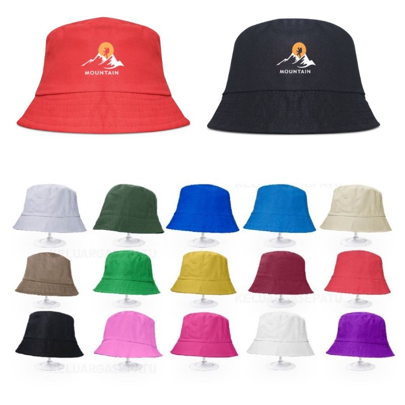 TOPI BUCKET HAT ( MOUNTAIN )TERMURAH / BUKET POLOS BOLAK BALIK UKURAN ANAK DEWASA UNISEX PRIA WANITA