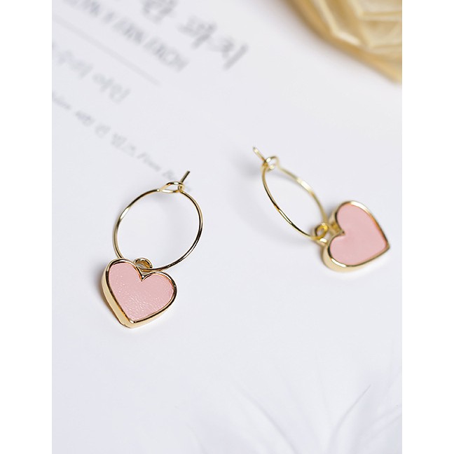 LRC Anting Tusuk Fashion Heart Shape Decorated Earrings