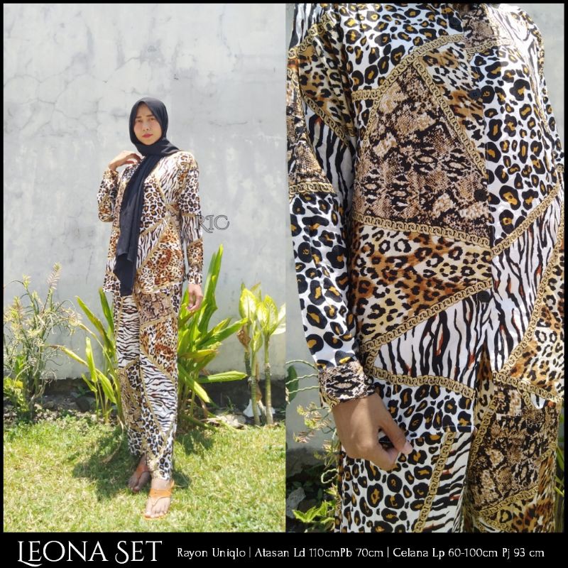 SETELAN RAYON MOTIF MACAN LEONA SET