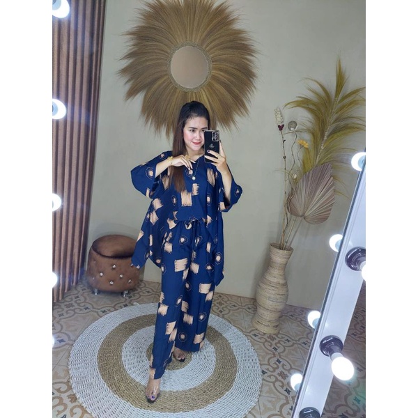 BIG SIZE Setelan Tie Dye / One Set Kekinian / Setelan Baju Wanita Wakawaka Aminah-Navy