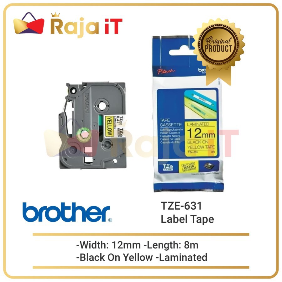 

BROTHER Label Tape TZE 631 12mm Black On Yellow