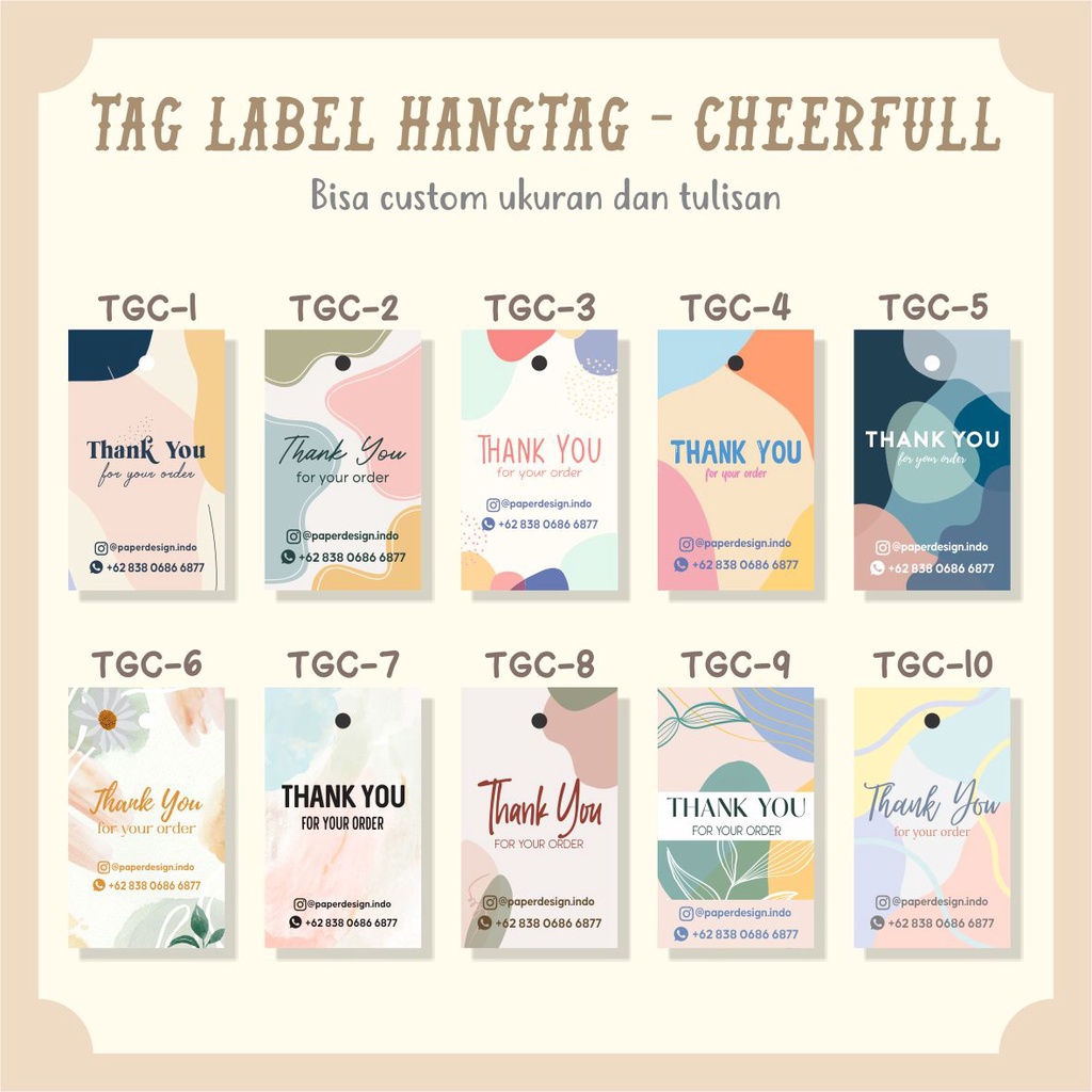 CHEERFULL TAG LABEL HANGTAG THANK YOU FOR YOUR ORDER KEMASAN PRODUK HAMPERS CARD KARTU UCAPAN PLONG 