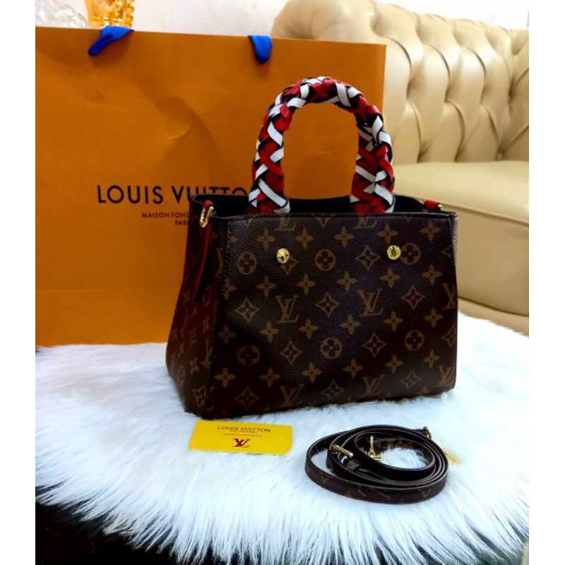 NEW LV MONTAIGNE KEPANG/ MIRROR/ WITH PAPER BAG  AND NOSER/ REAL PIC / TAS BRANDED