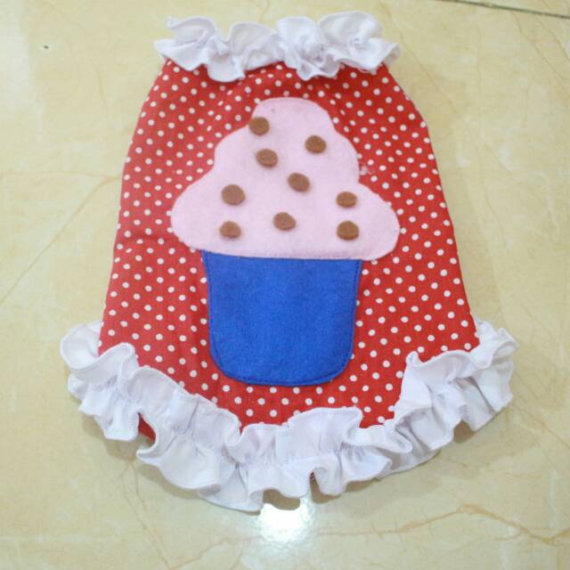 Baju katun merah polkadot cupcake untuk kucing/anjing (baju kucing murah size S M L XL)