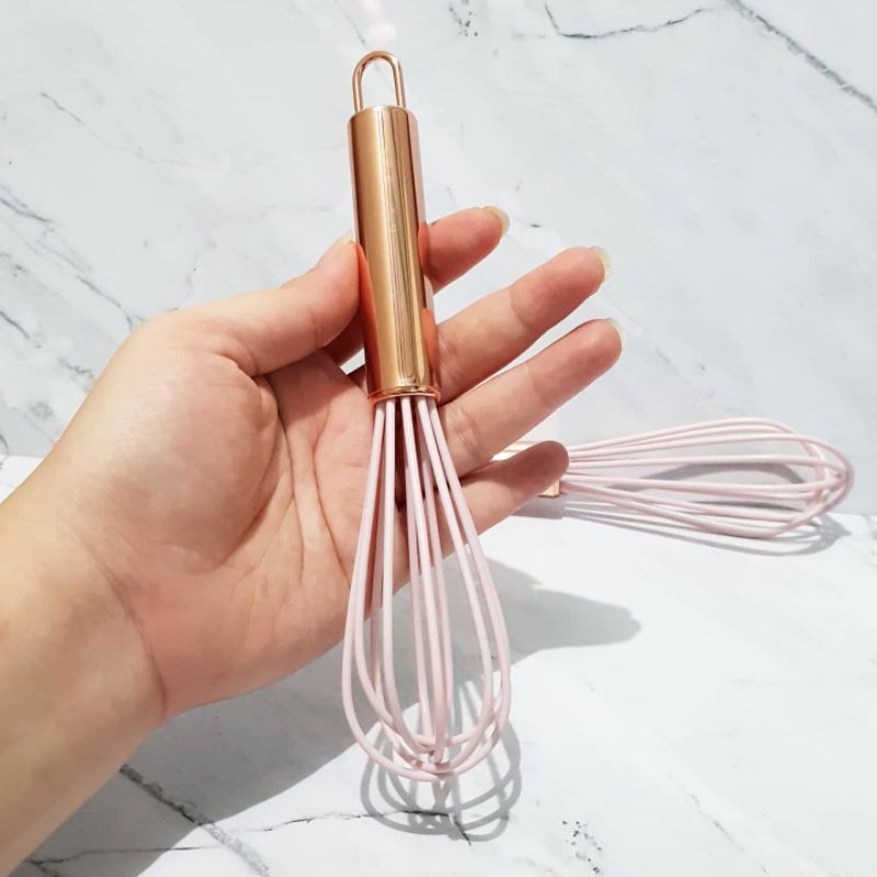 whisk silicone rose gold 19 cm kecil dan kokoh egg beater baloon manual silicon silikon