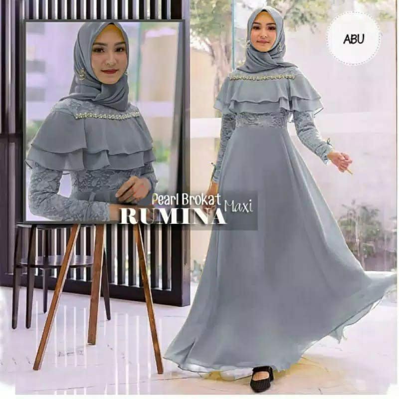 PCS MAXY RUMINA BAHAN BRUKAT KOMBI MOSCREPE JC FASHION BUSANA GAMIS DRESS MAXI 2 UKURAN XL XXL