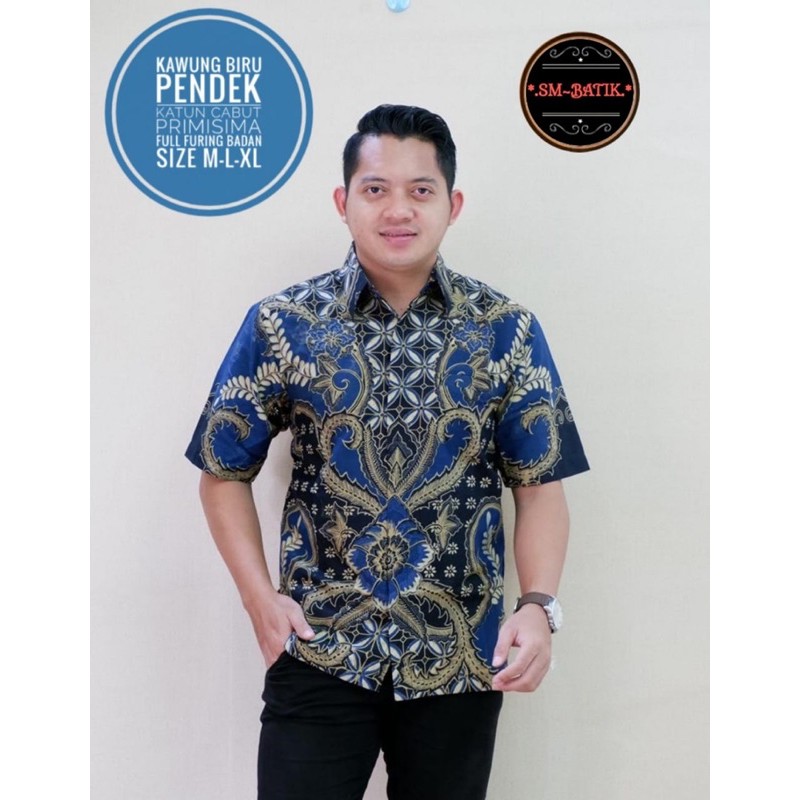 Batik Pria KAWUNG BIRU Full Furing Katun Halus Size M-XXL High Quality