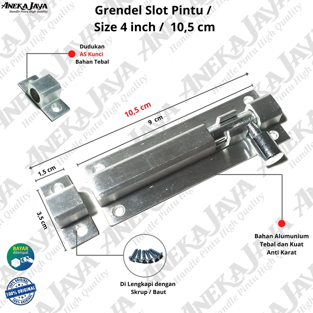 Grendel Slot Pintu Jendela 4 Inch l 10,5 cm l Selot alumunium aloy awet kuat dan tahan lama