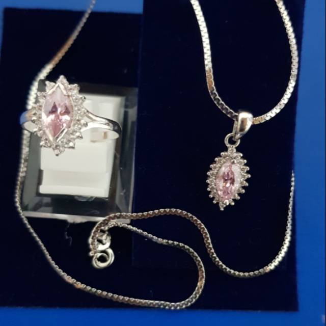 Kalung + liontin + cincin silver