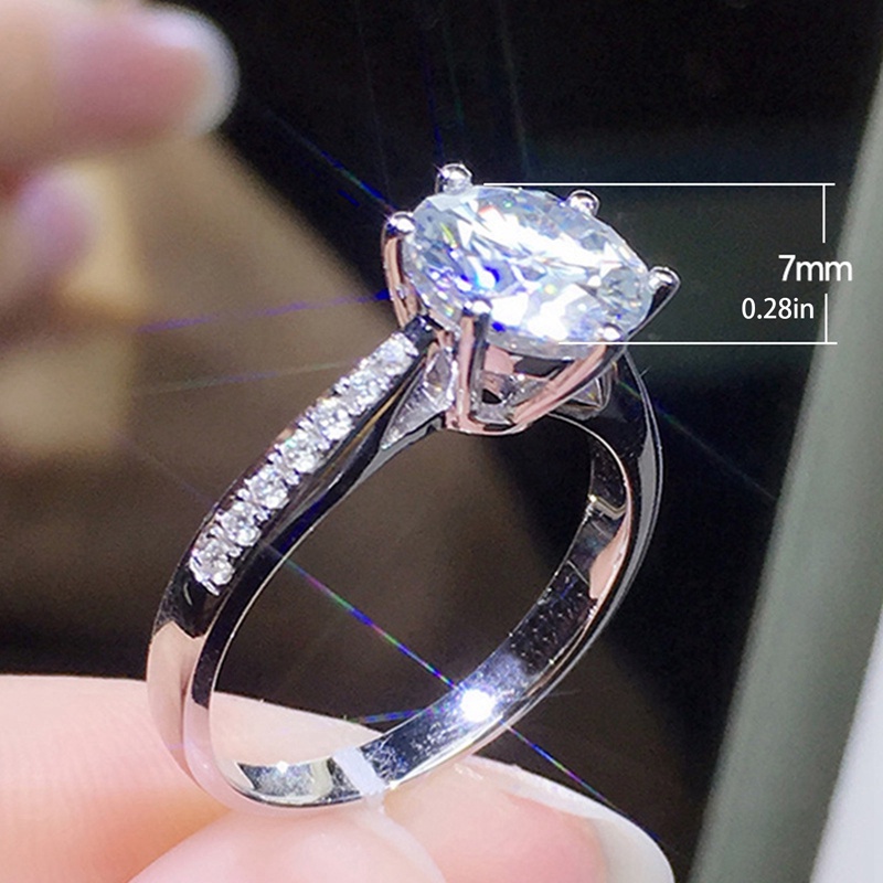 Cincin Cubic Zirconia 6 Cakar Bentuk Bulat Untuk Wanita