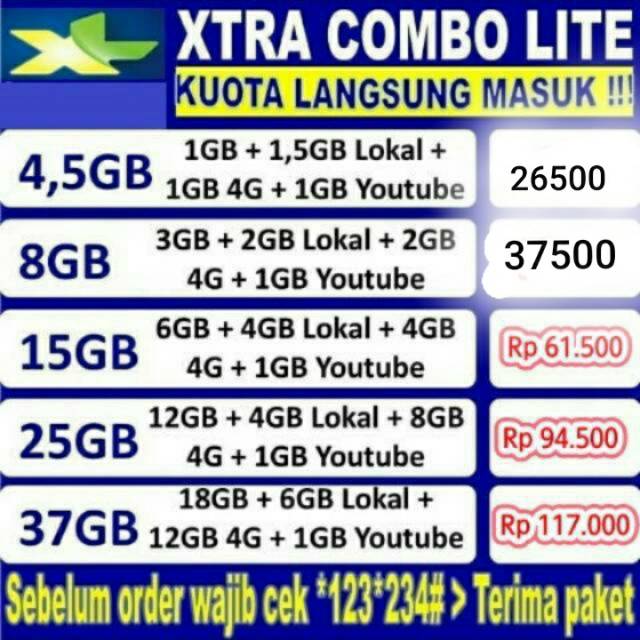 Inject Isi Ulang Kuota Data Xl Combo Lite Nasional Shopee Indonesia