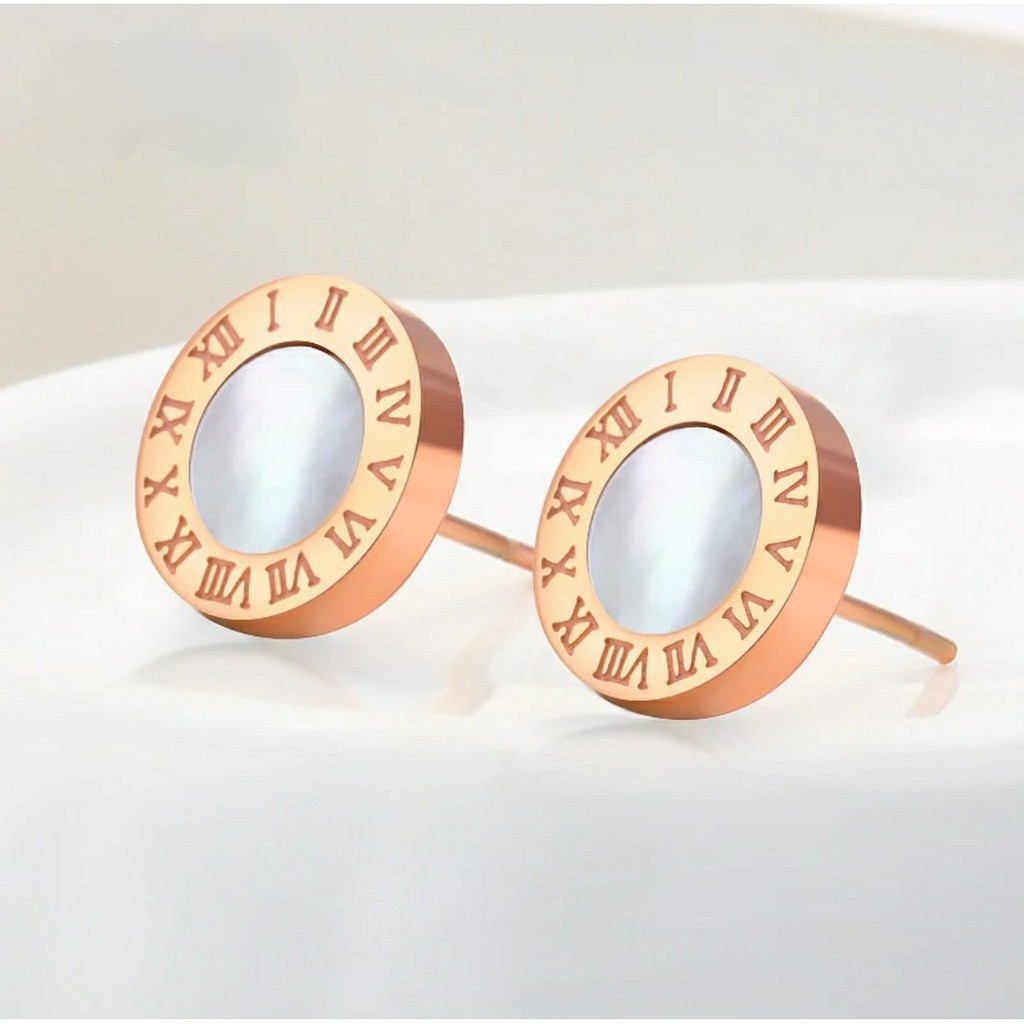 Anting Titanium B*lgr White Shell Rose Gold dan Gold