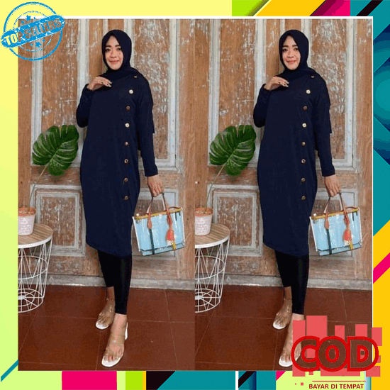 Bayle - Baju Atasan Tunik Fashion Muslim Muslimah Korean Style Wanita Midi Dress Busui Daster Kore Kekinian Perempuan Remaja Cewek Jumbo Terbaru Motif Rayon Terkini Murah 2022 Kemeja Big Size Oversize Polos Lengan Panjang Full Kancing Pink [Tunik Coi