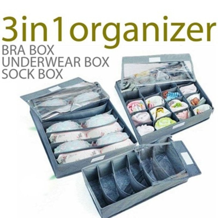 Jual Organizer Fiber Bra Box Grey 3 In 1 (Ada Tutupnya) | Shopee Indonesia