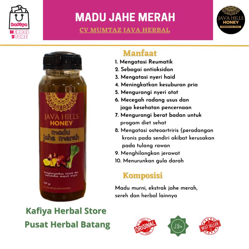 GRATIS SENDOK KAYU / MADU JAHE JAVAHILLS HONEY - Madu Murni Madu Jahe Merah Madu Herbal Madu Javahills