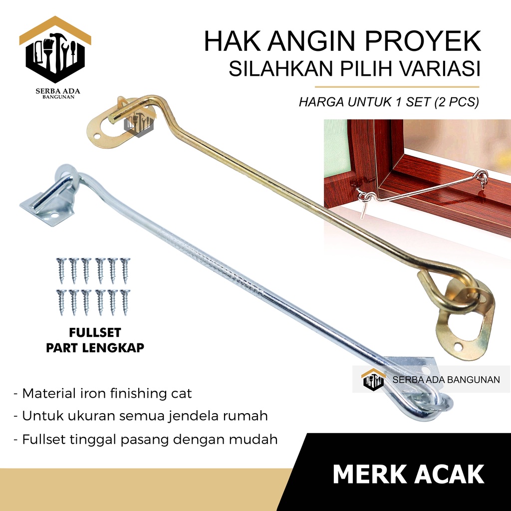 HAK ANGIN SEGI SILVER / CANTOLAN PENAHAN JENDELA 8 inch / 20 cm - ANTI KARAT KUALITAS TEBAL TERMURAH HIGH QUALITY