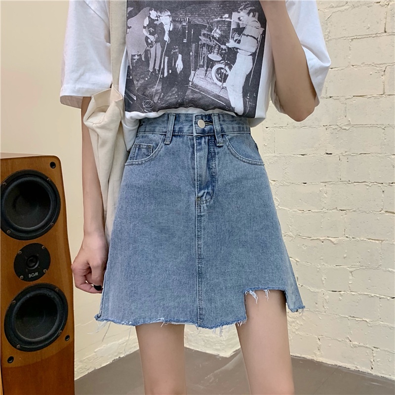 Rok Denim A-line Pinggang Tinggi Baru