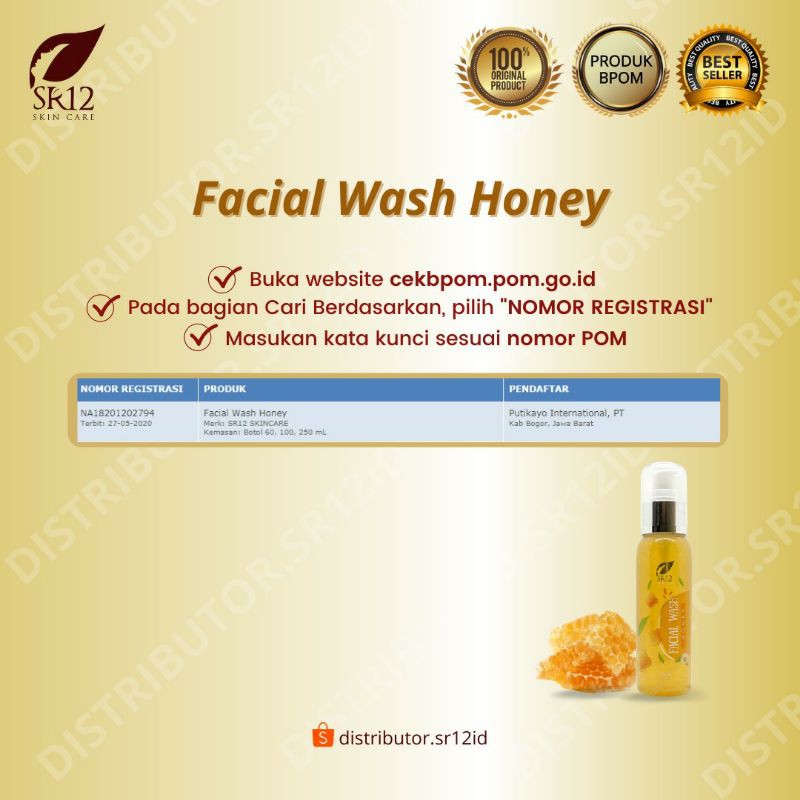 Facial Wash Honey SR12 100 ml Sabun Cair Sabun Herbal Sabun Muka Pembersih Wajah Kulit Normal Kering